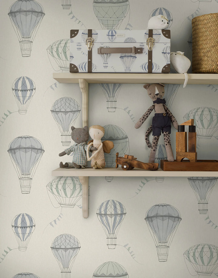Heißluftballons Tapete in Pastellfarben für Kinderzimmer im Skandinavischem Stil