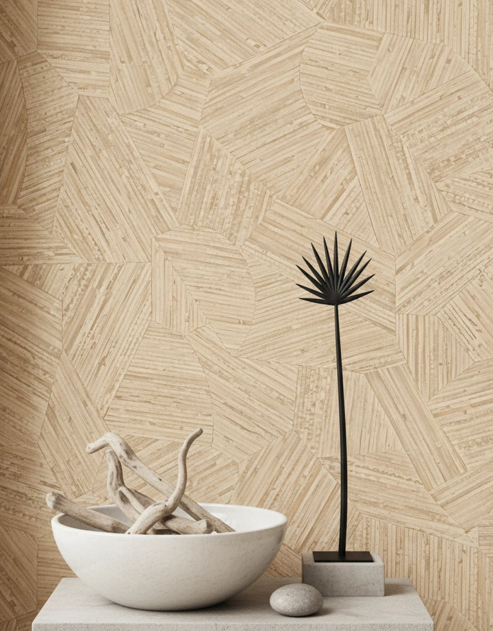 Creme Strukturtapete in Rattanoptik