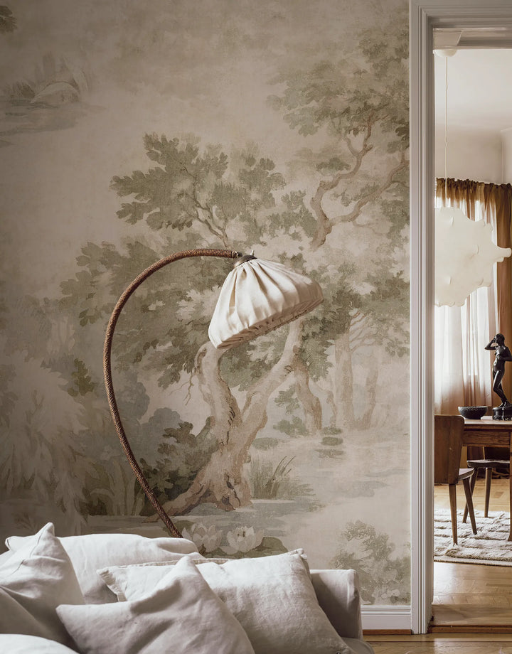 Klassisches Wandbild mit romantischen Bäumen im Rokoko Stil