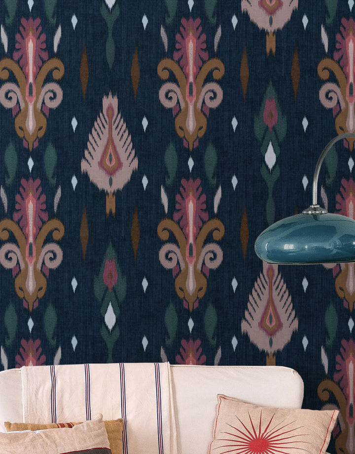 Ikat Mustertapete in Textiloptik
