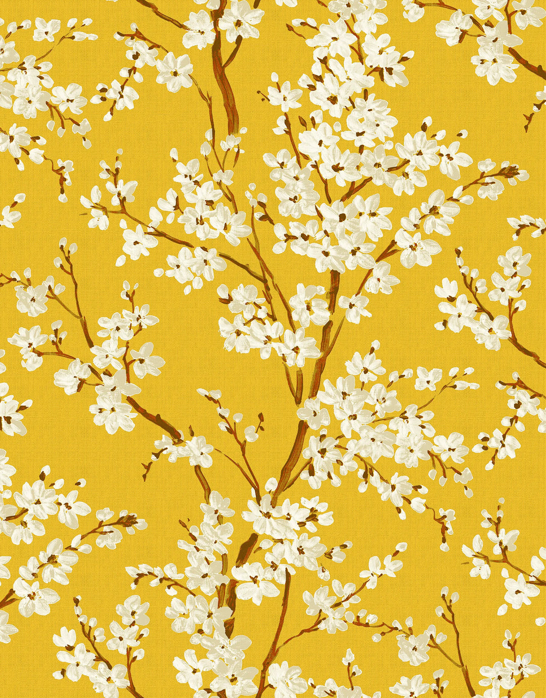 Gelbe Japandi Vliestapete mit Sakura