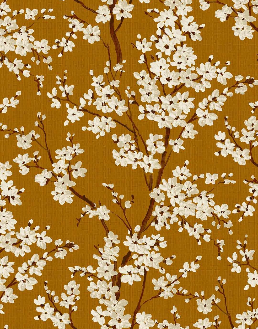 Ocker Japandi Vliestapete mit Sakura