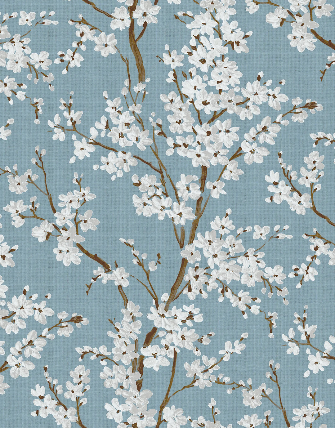 Blaue Japandi Vliestapete mit weißem Sakura