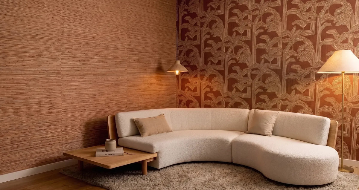 Moderne Wohnzimmertapeten in Terrakotta und modern organic stil